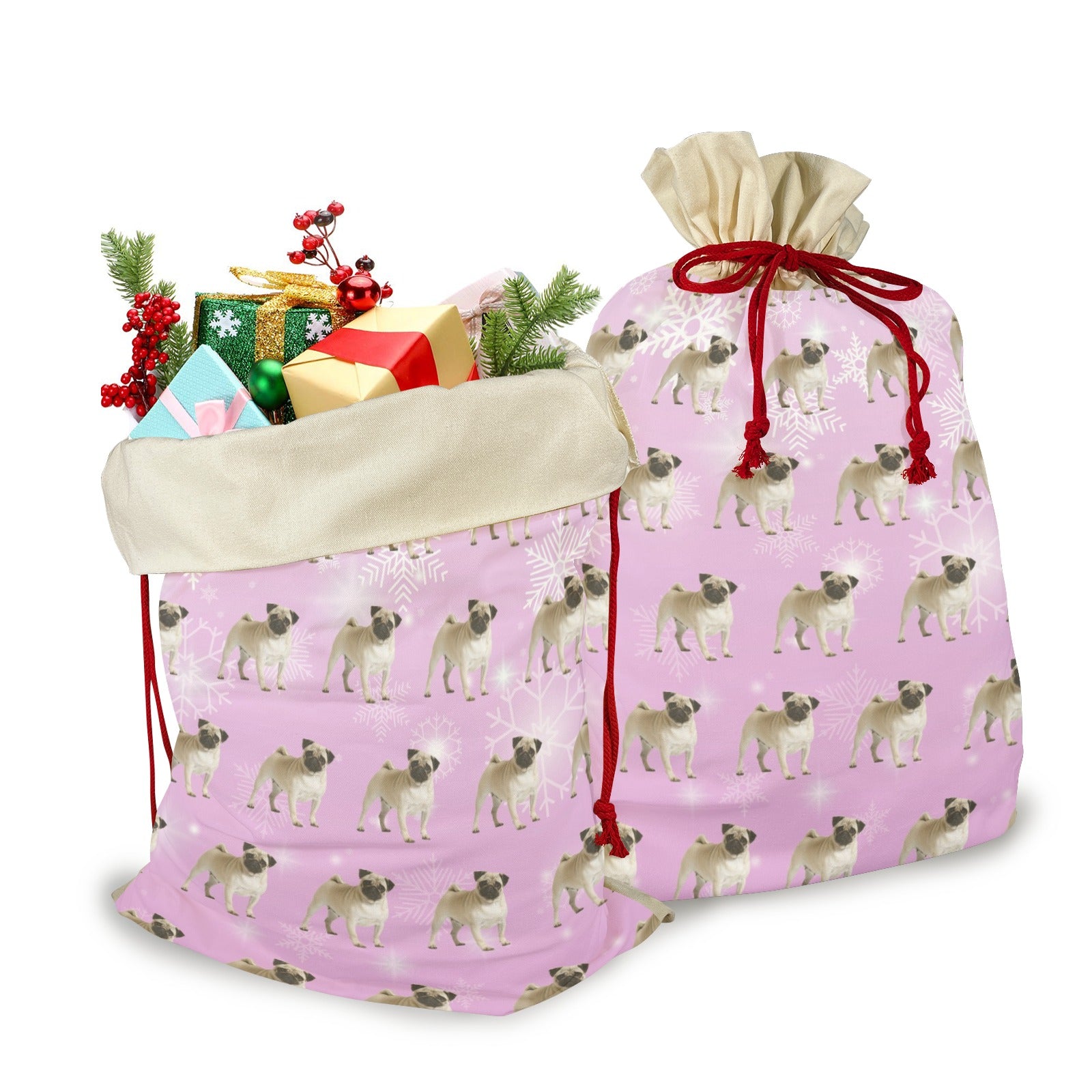 Pug Holiday Drawstring Bag