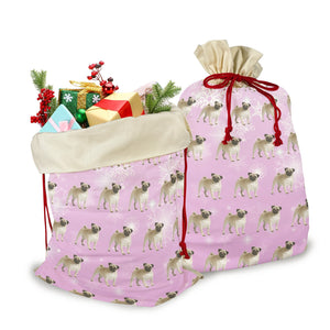 Pug Holiday Drawstring Bag