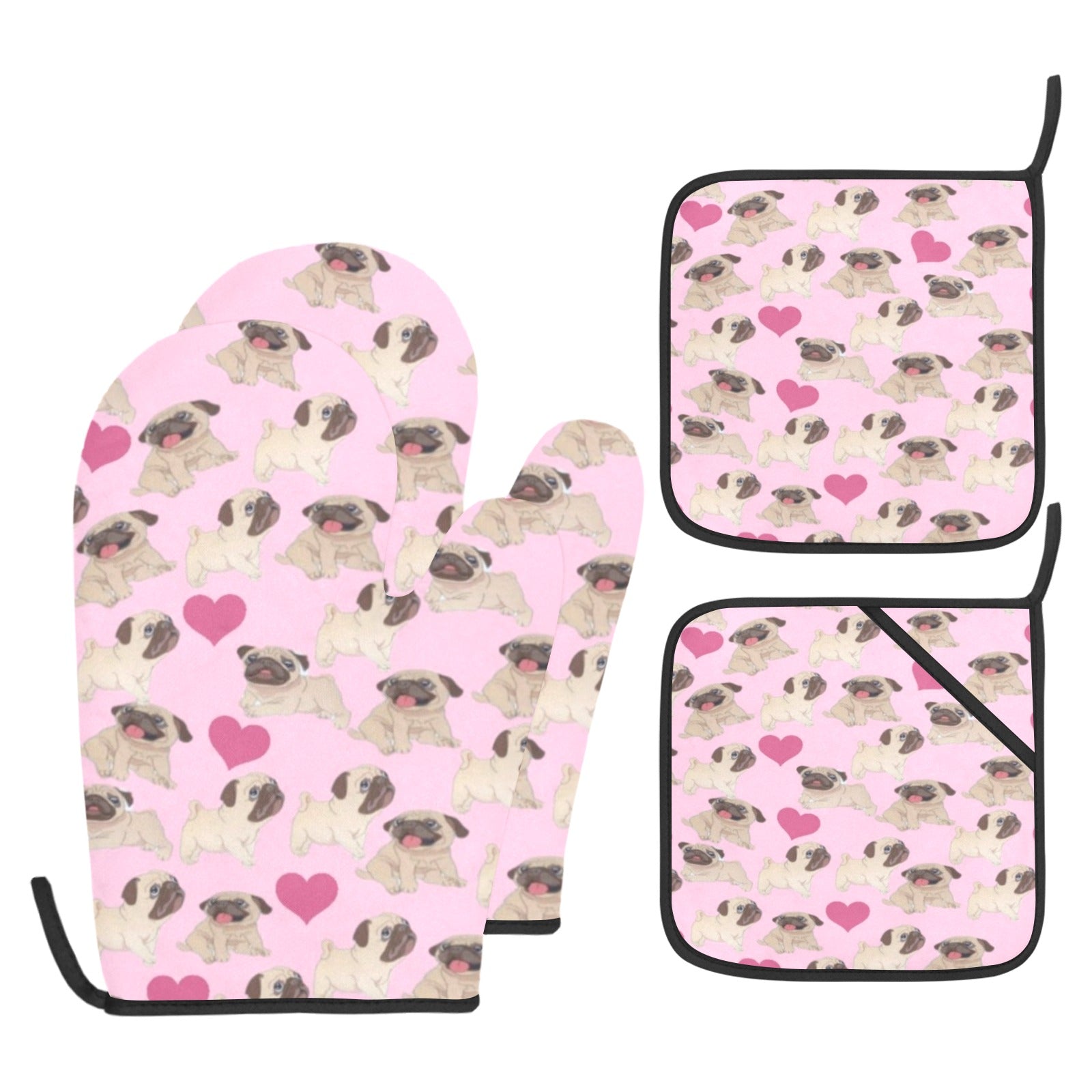 Pug Oven Mitts & Pot Holders (4 Piece Set)