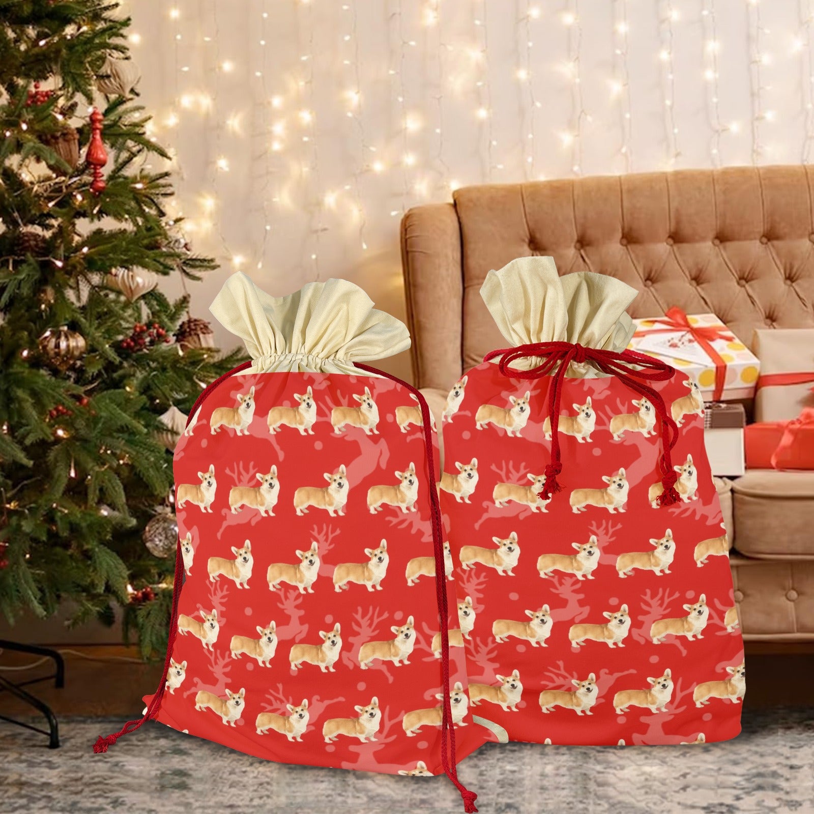 Corgi  Holiday Drawstring Bag