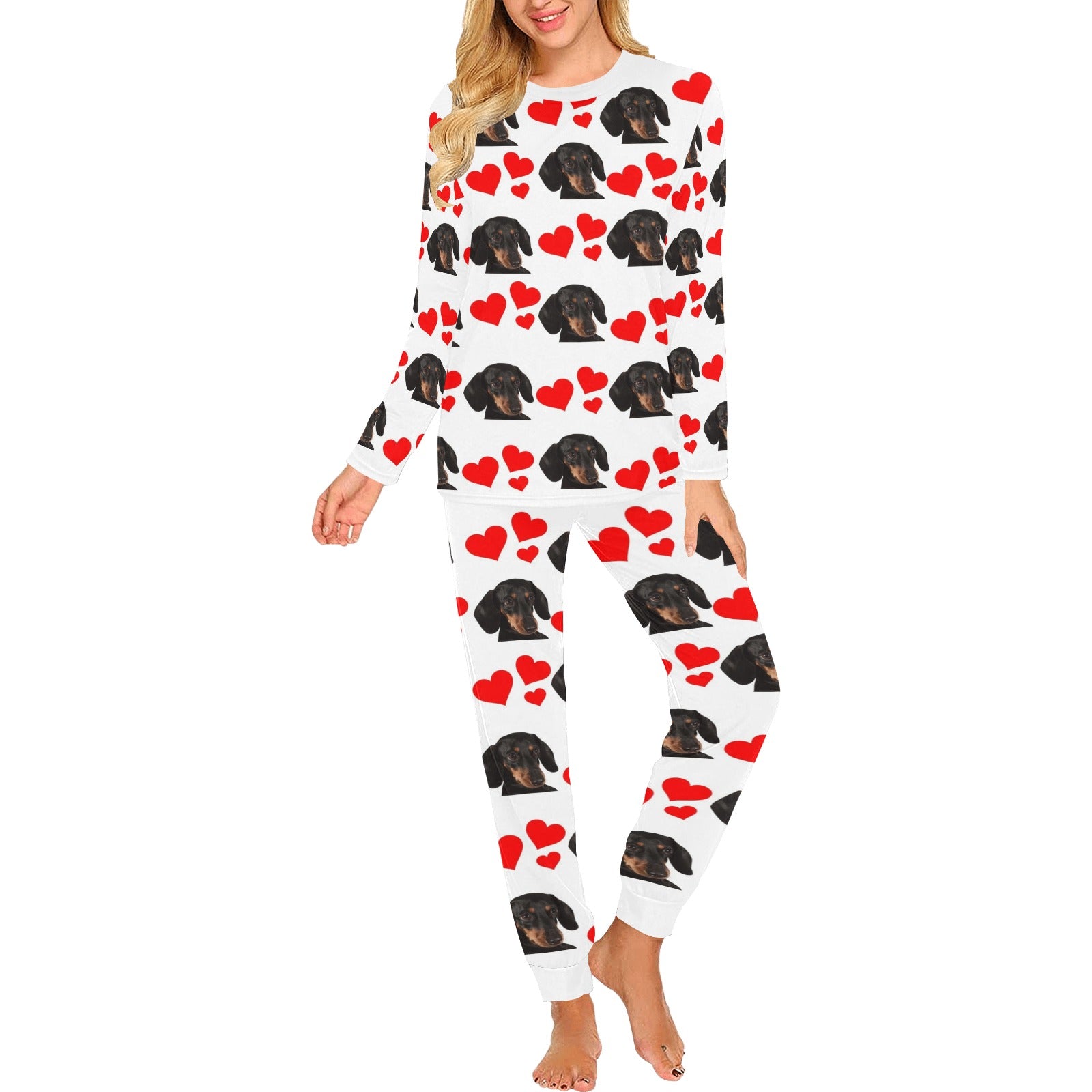 2 Piece Dachshund Hearts Long Tee Pajama Set