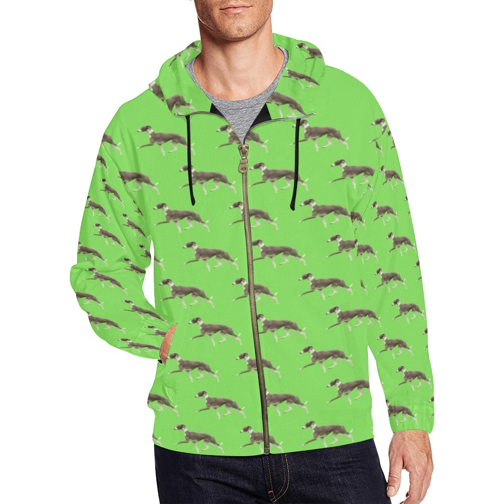 Italian Greyhound Zip Up Hoodie - Men&#39;s Green