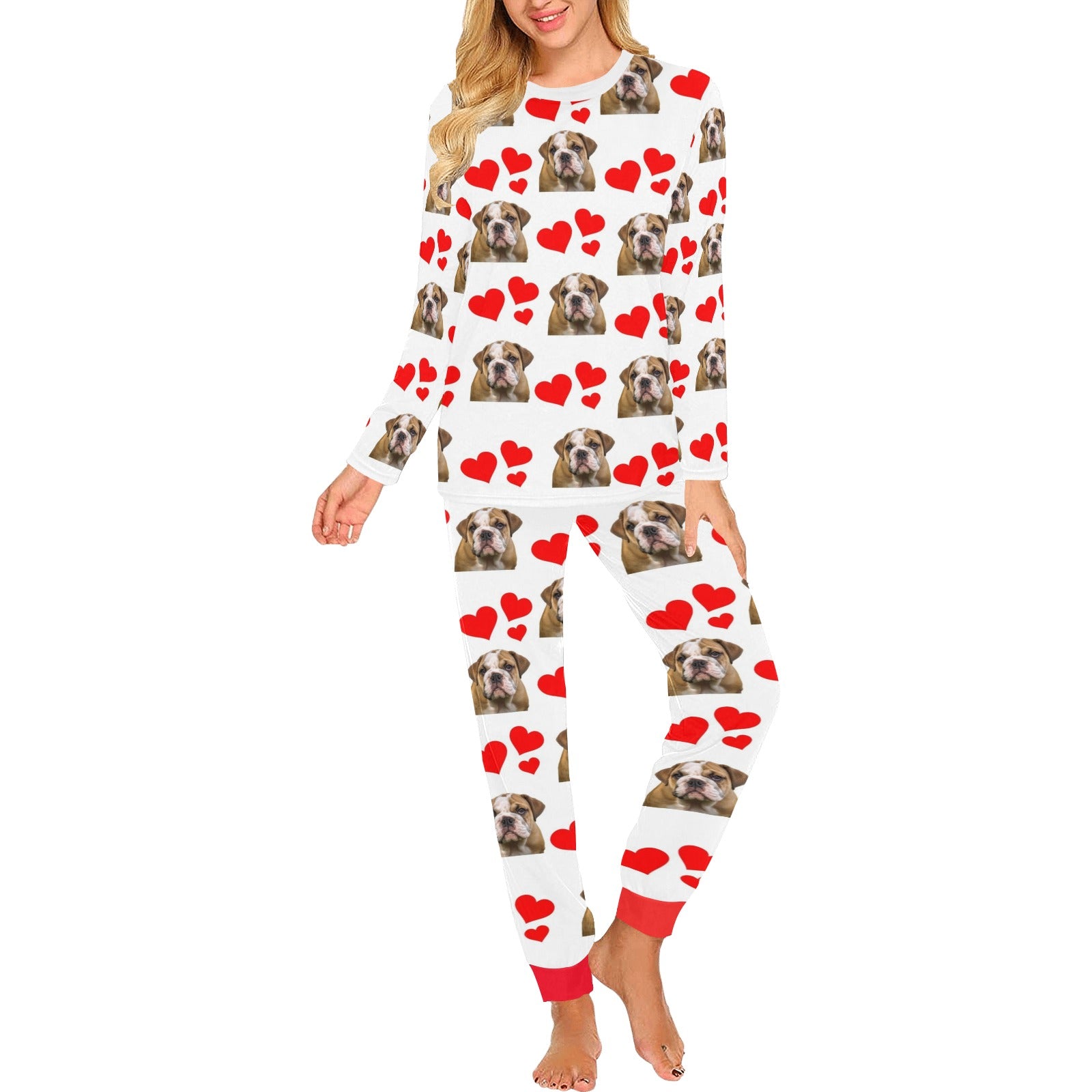 Bulldog Hearts Long Tee Pajama Set