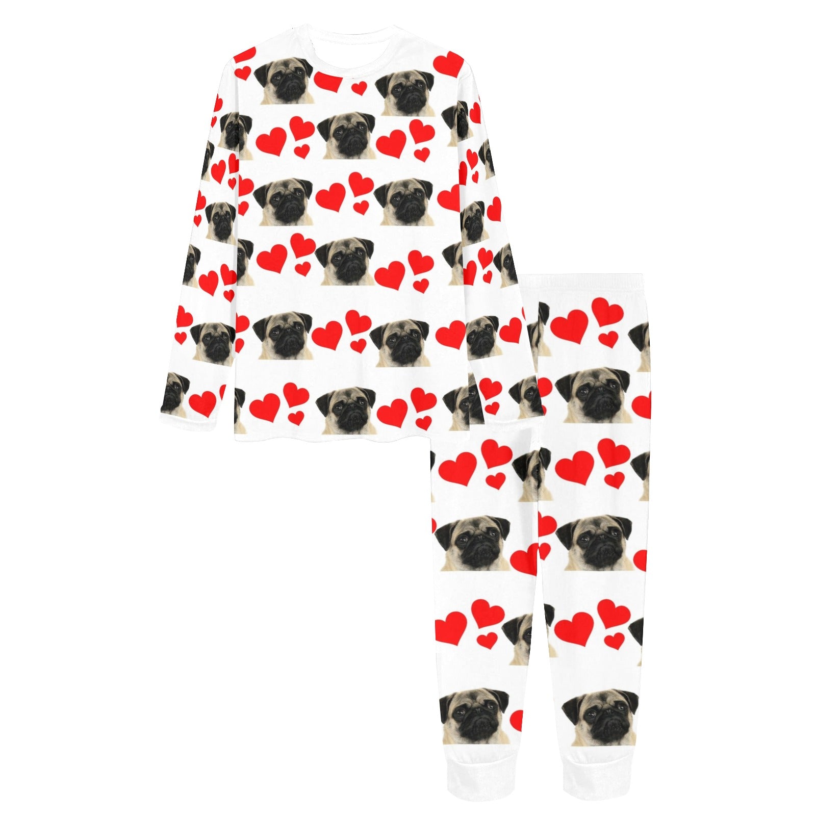 2 Piece Pug Hearts Long Tee Pajama Set