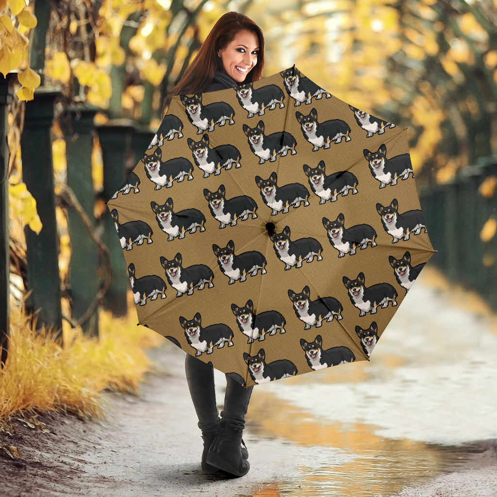 Corgi Umbrella - Black &amp; Tan Semi Automatic