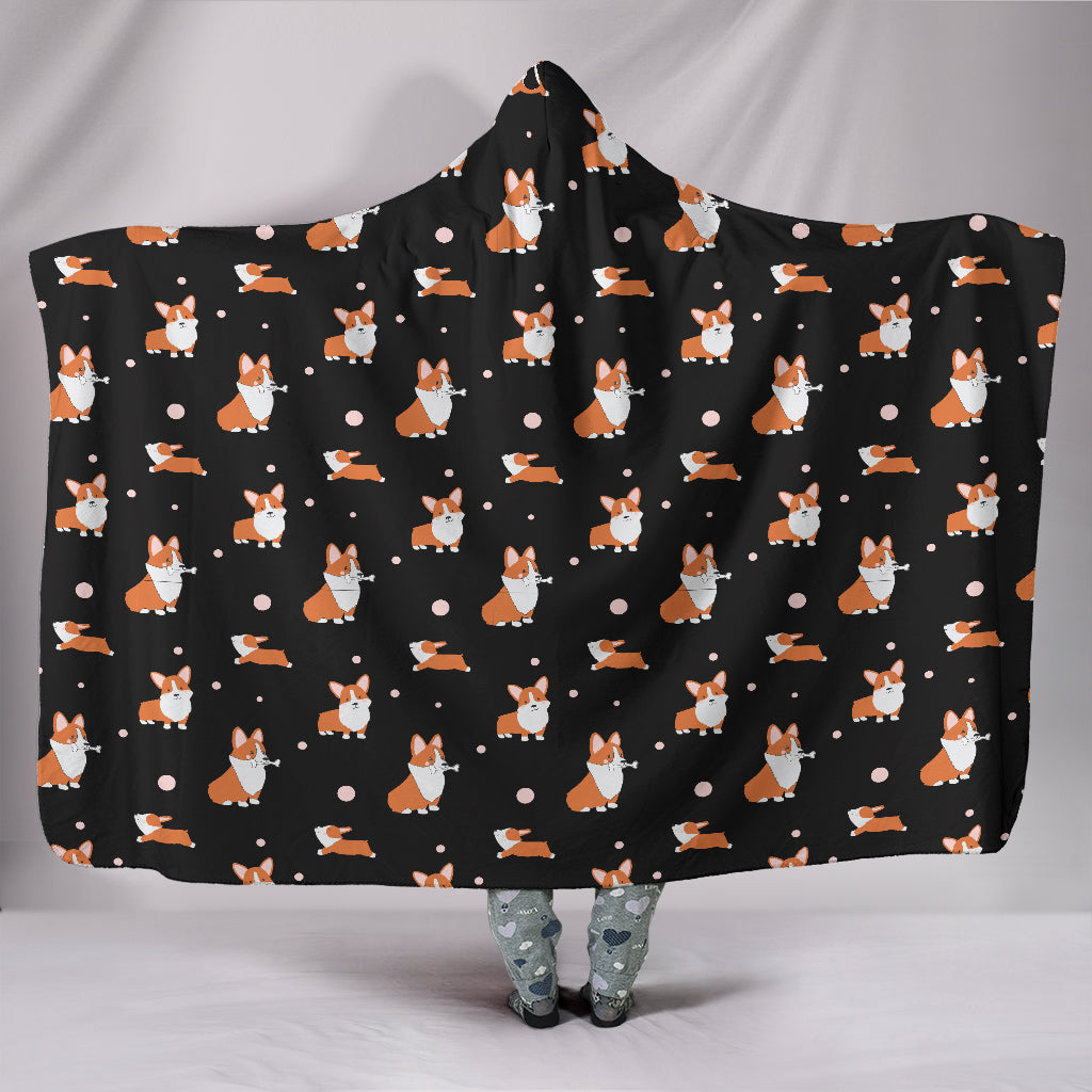 Corgi Hooded Blanket - Black