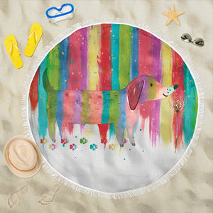 Dachshund Rainbow Beach Blanket