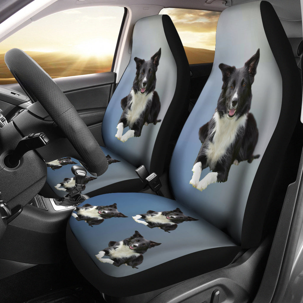 Border Collie Car Seat Cover Blue (set of 2)