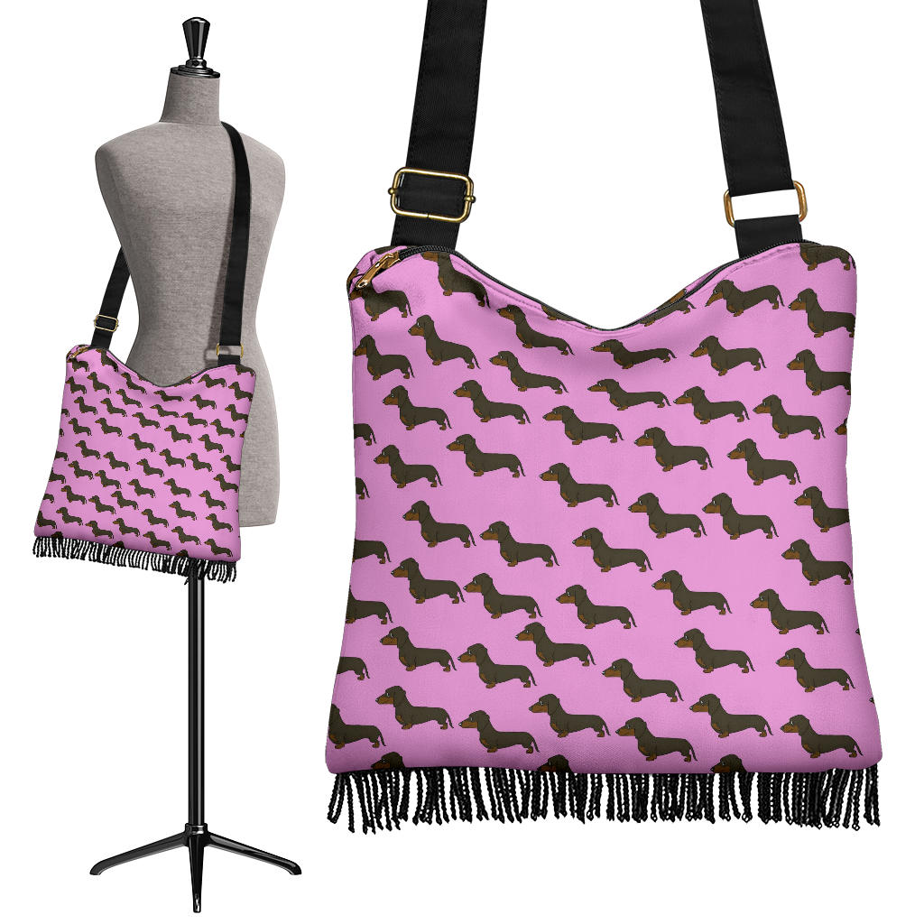 Dachshund Crossbody Boho Bag - Pink