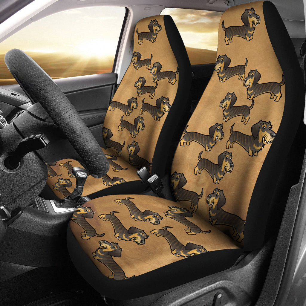 Cartoon Wire Haired Dachshund Car Seat Cover (Set of 2)