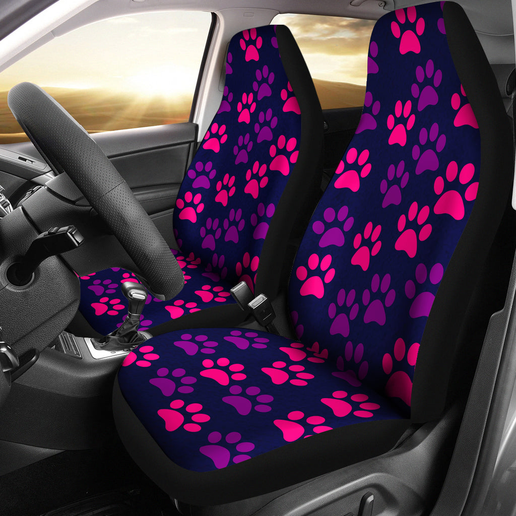 Paw Print Car Seat Cover Purple/Pink -(Set of 2)