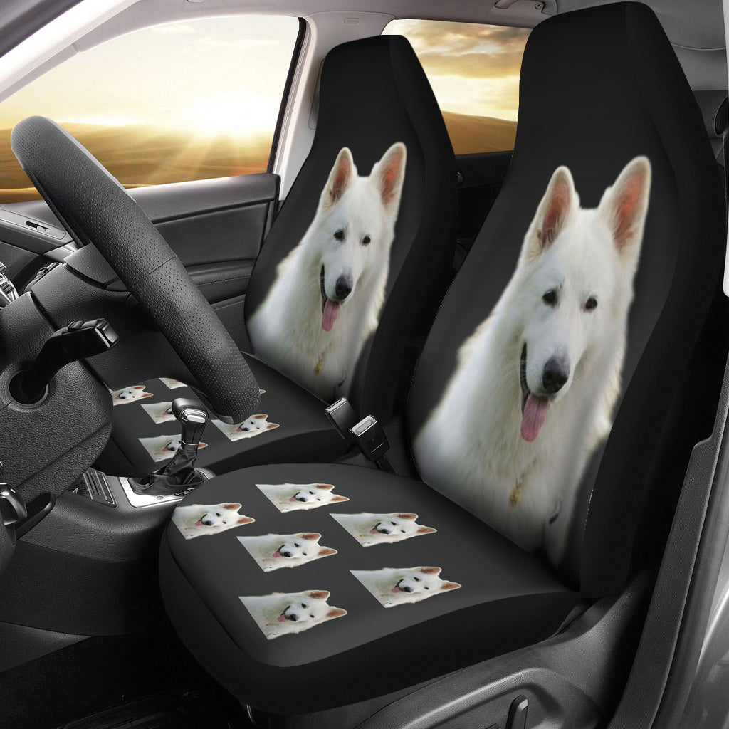 White Swiss Shepherd Car Seat Covers Black (Set of 2)