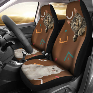 Tiger and White Cat Car Seat Cover - Set of 2