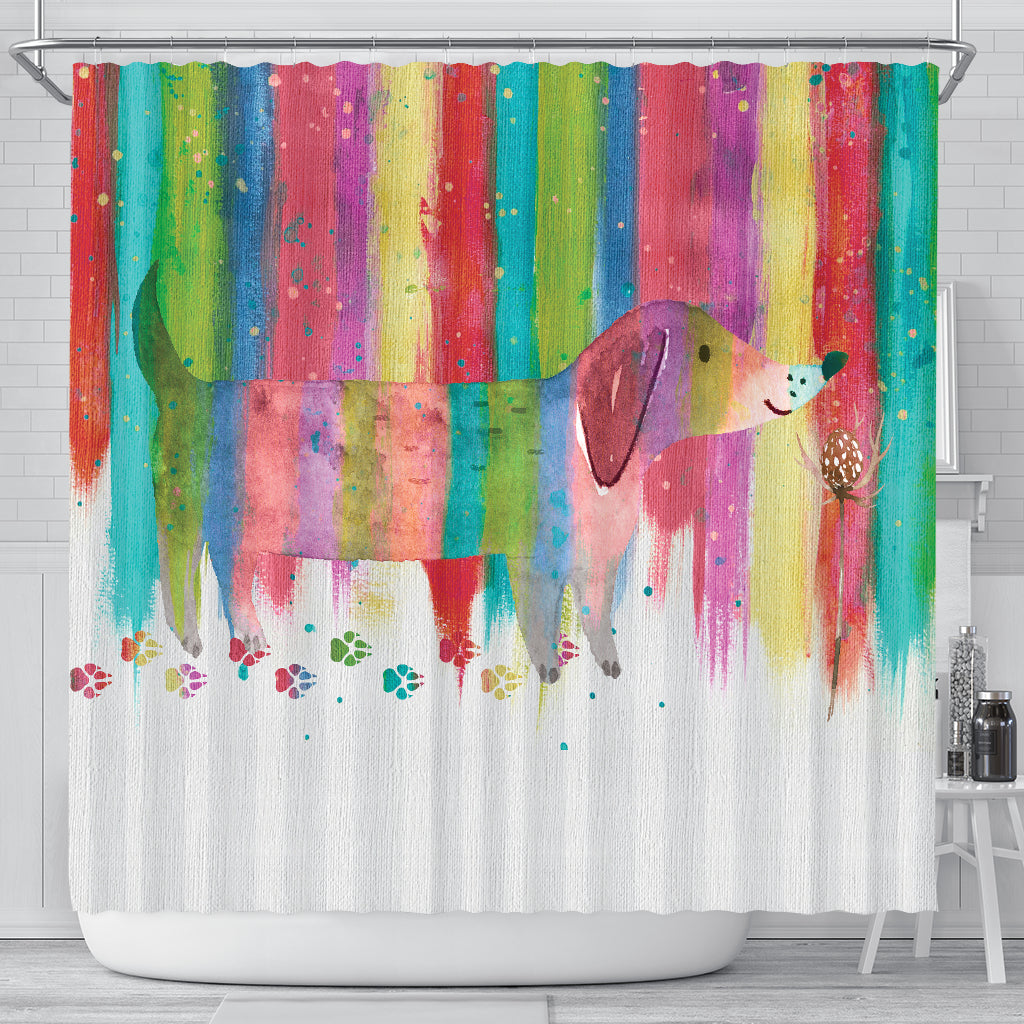 Dachshund Shower Curtain - Rainbow