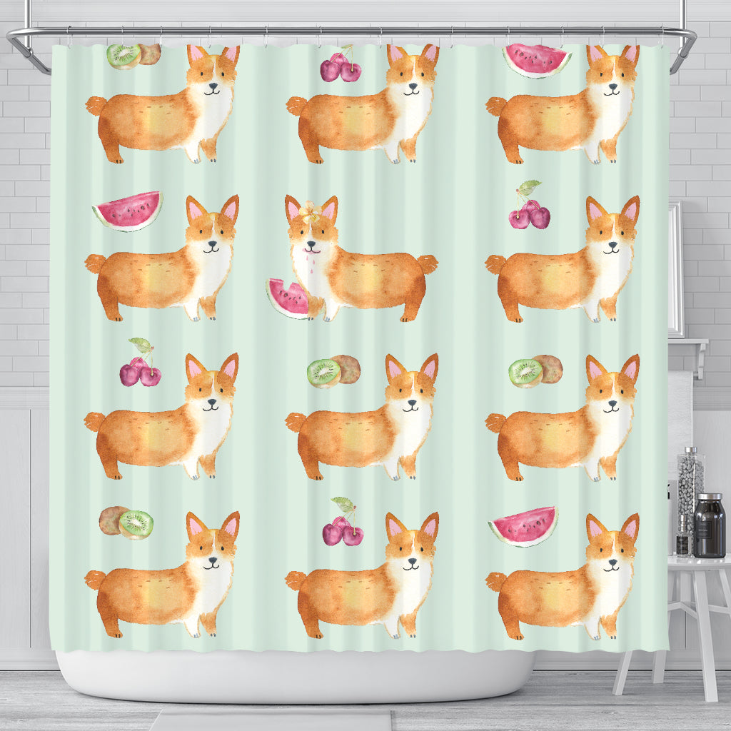 Corgi Fruit Shower Curtain