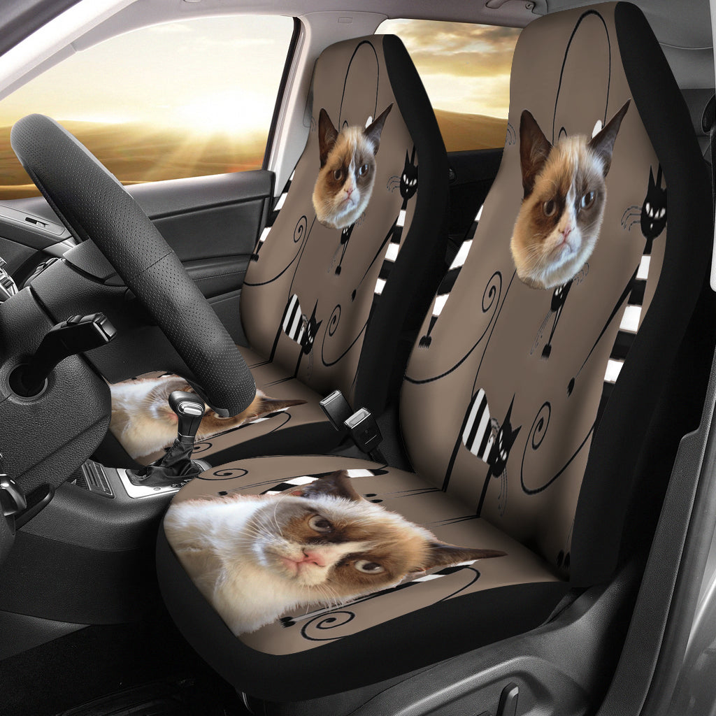 Funny Cat Face Car Seat Cover - Set of 2