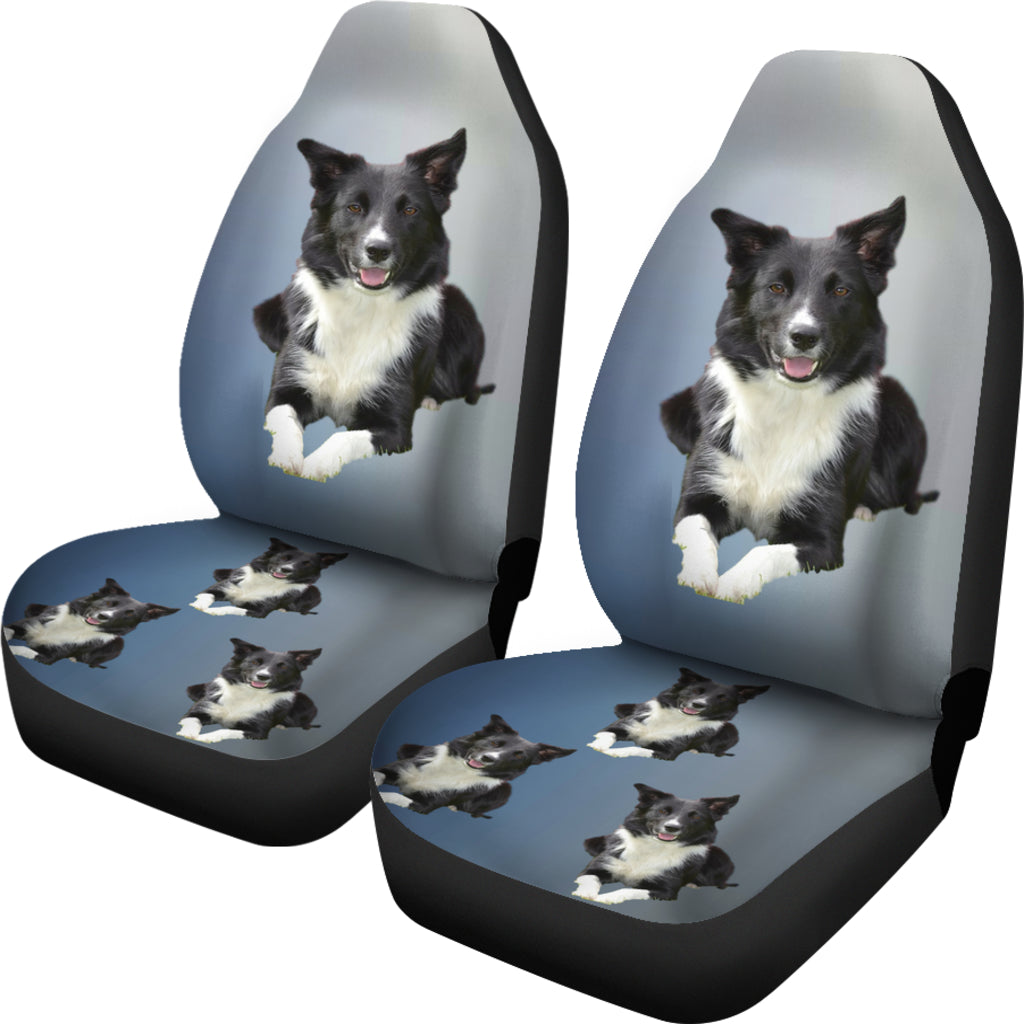 Border Collie Car Seat Cover Blue (set of 2)