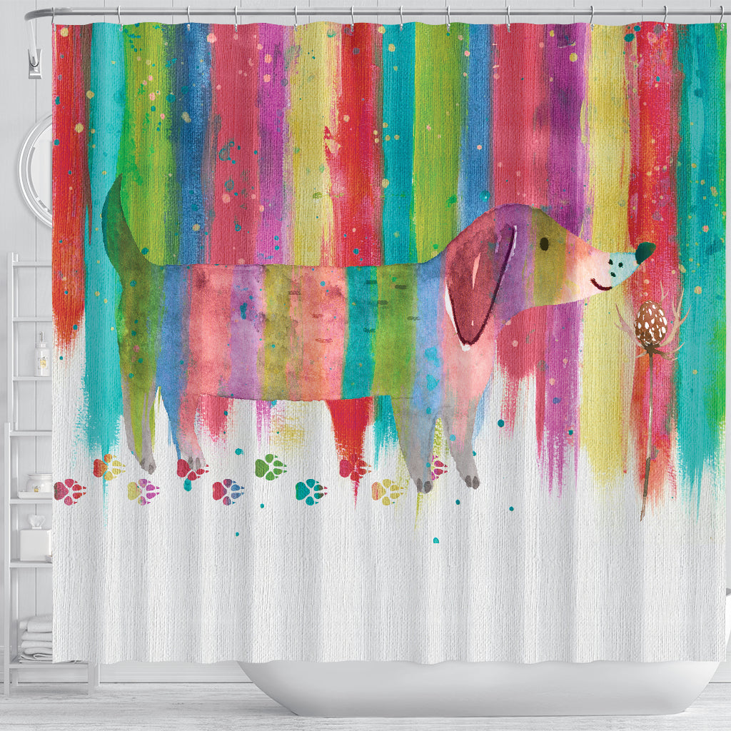 Dachshund Shower Curtain - Rainbow