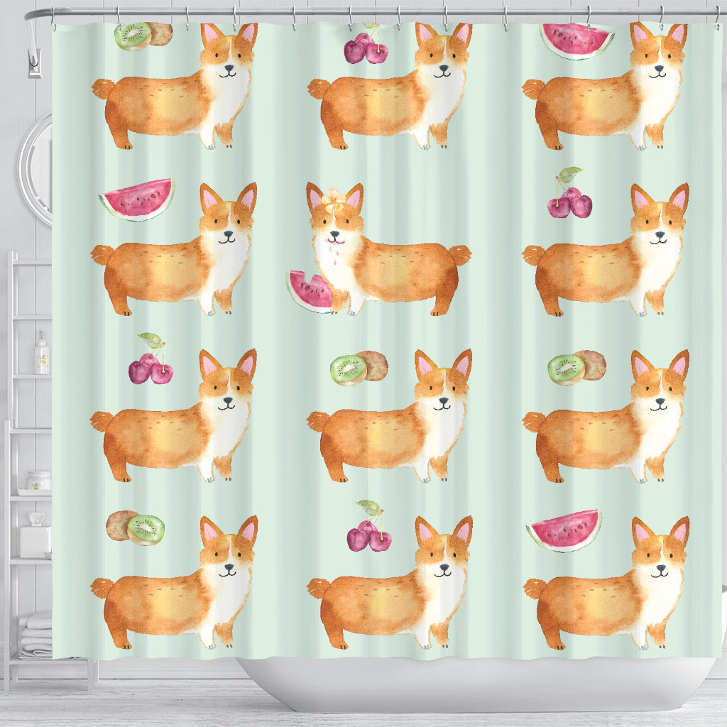 Corgi Fruit Shower Curtain