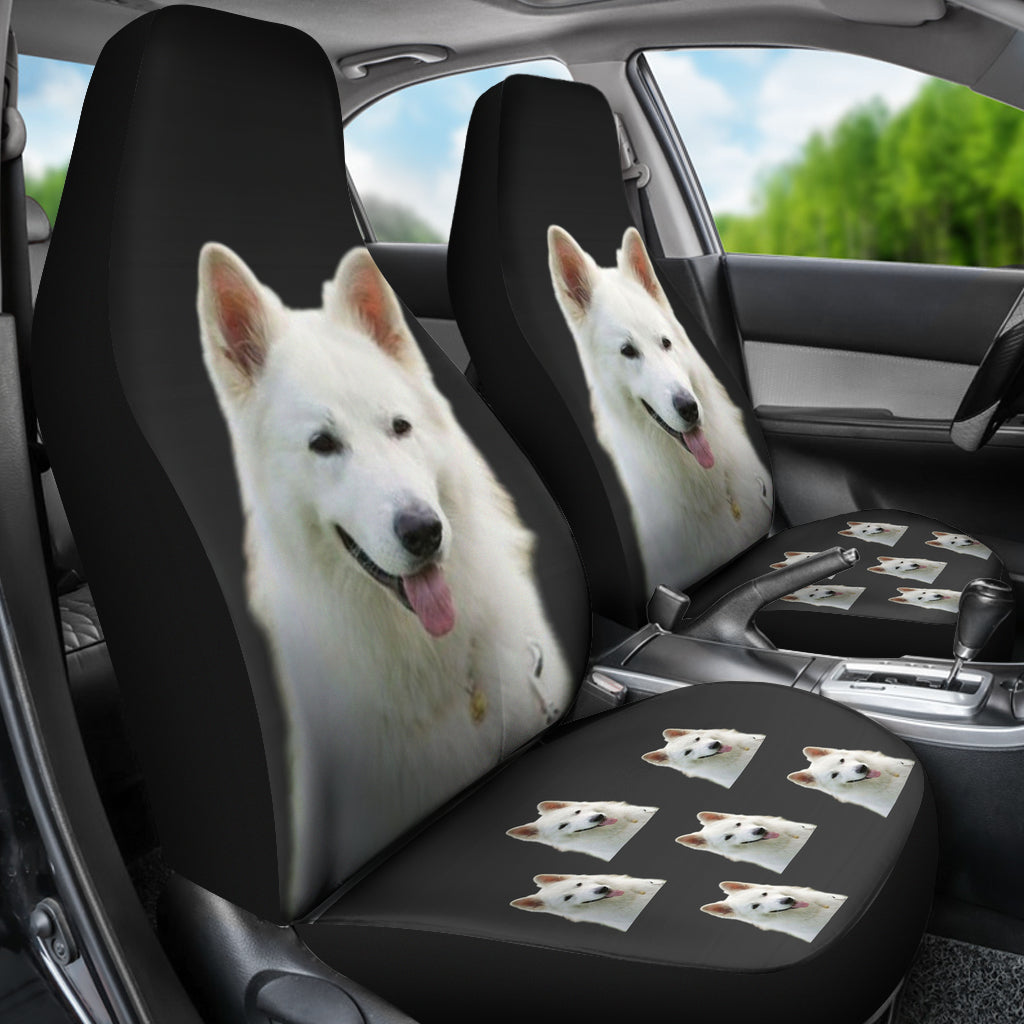 White Swiss Shepherd Car Seat Covers Black (Set of 2)