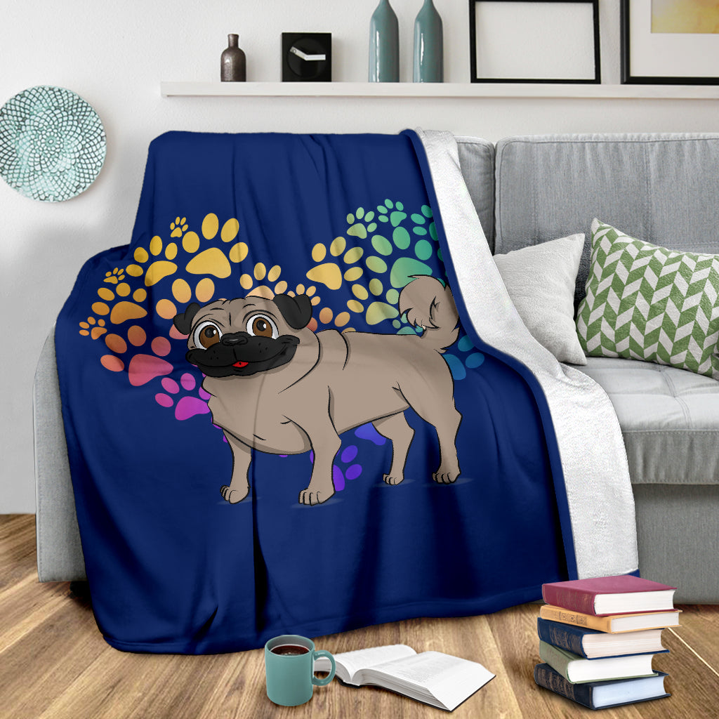 Pug Cartoon Heart Blanket