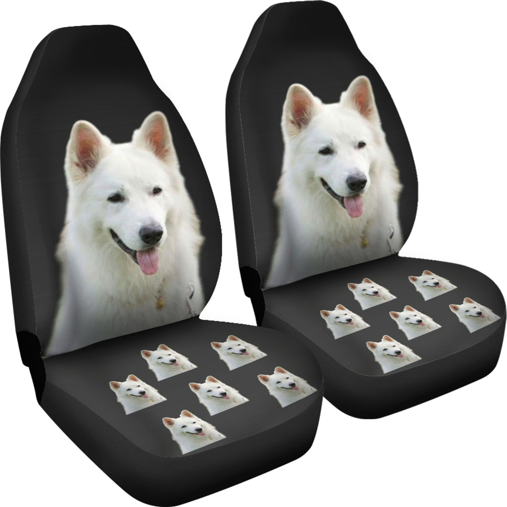 White Swiss Shepherd Car Seat Covers Black (Set of 2)