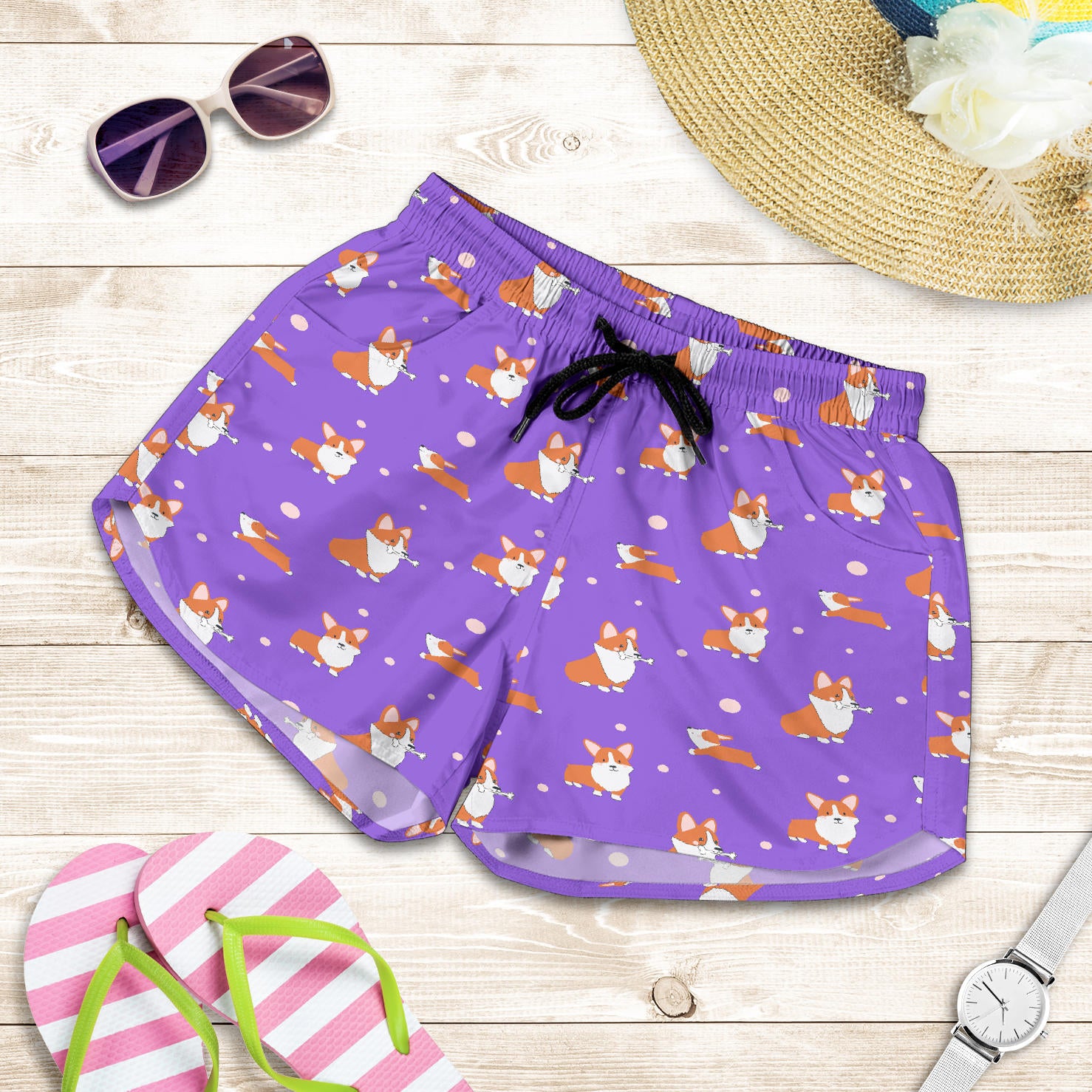 Corgi Cartoon Shorts - Purple