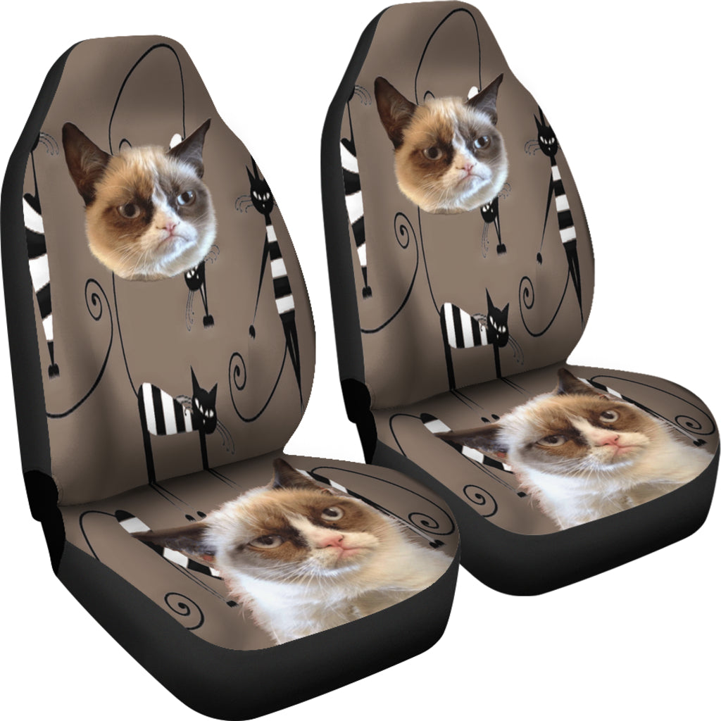 Funny Cat Face Car Seat Cover - Set of 2