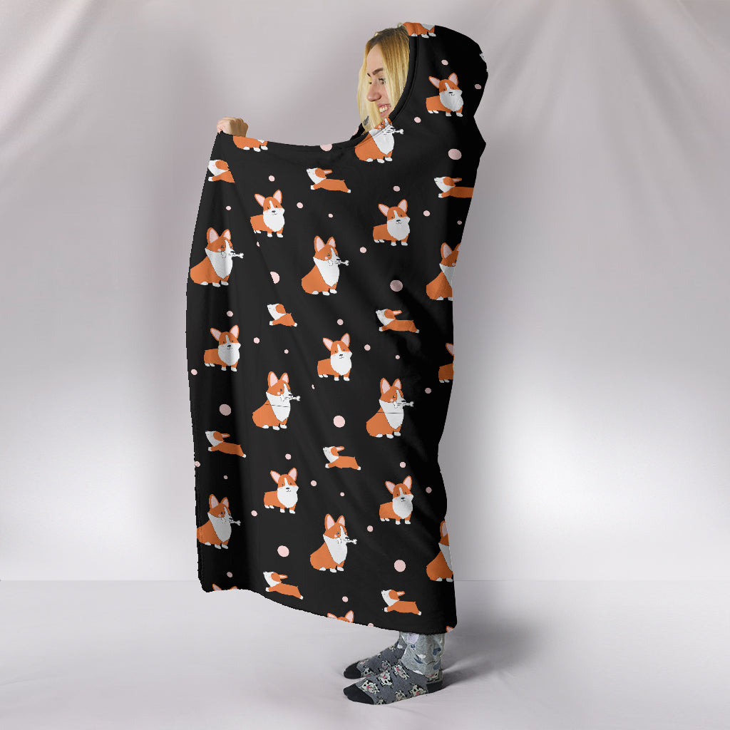 Corgi Hooded Blanket - Black