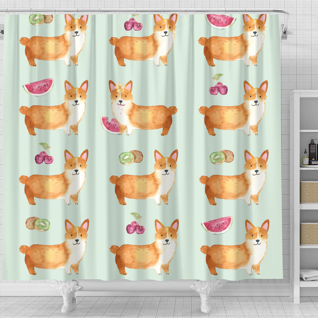 Corgi Fruit Shower Curtain