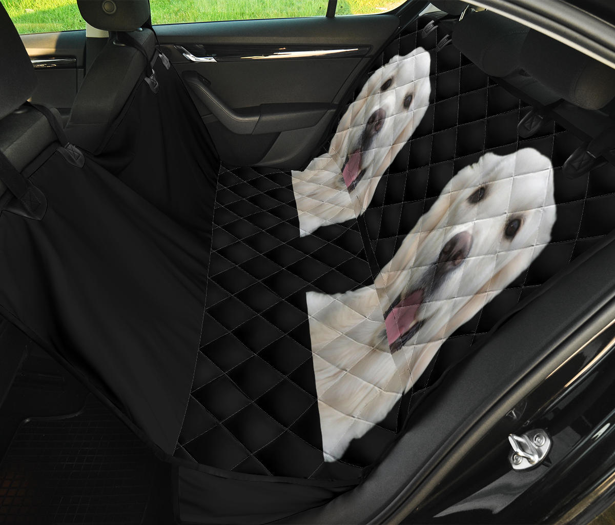 Cream Golden Retriever Pet Seat Cover - Black