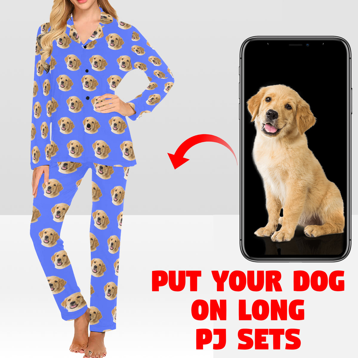 2 Piece Personalized Pet Photo Long PJ Set