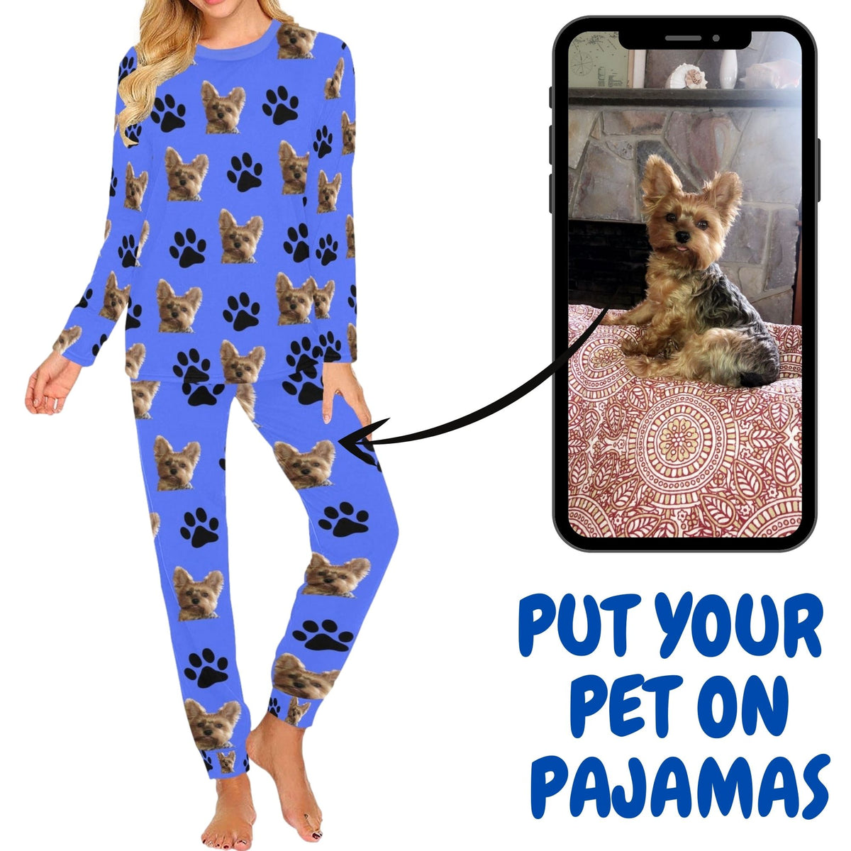 2 Piece Personalized Photo &amp; Paws Long Tee Pajama Set