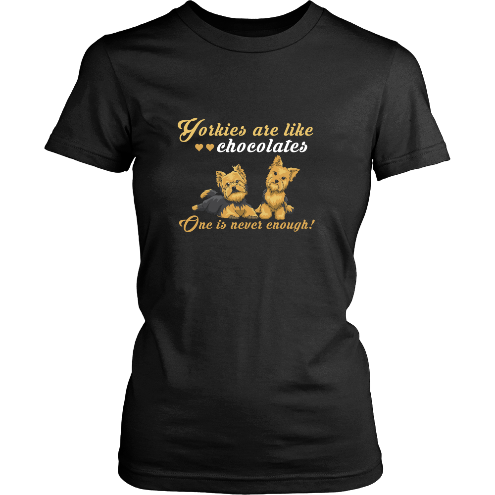 Yorkies are like Chocolates Black T-Shirt/Tank for Women